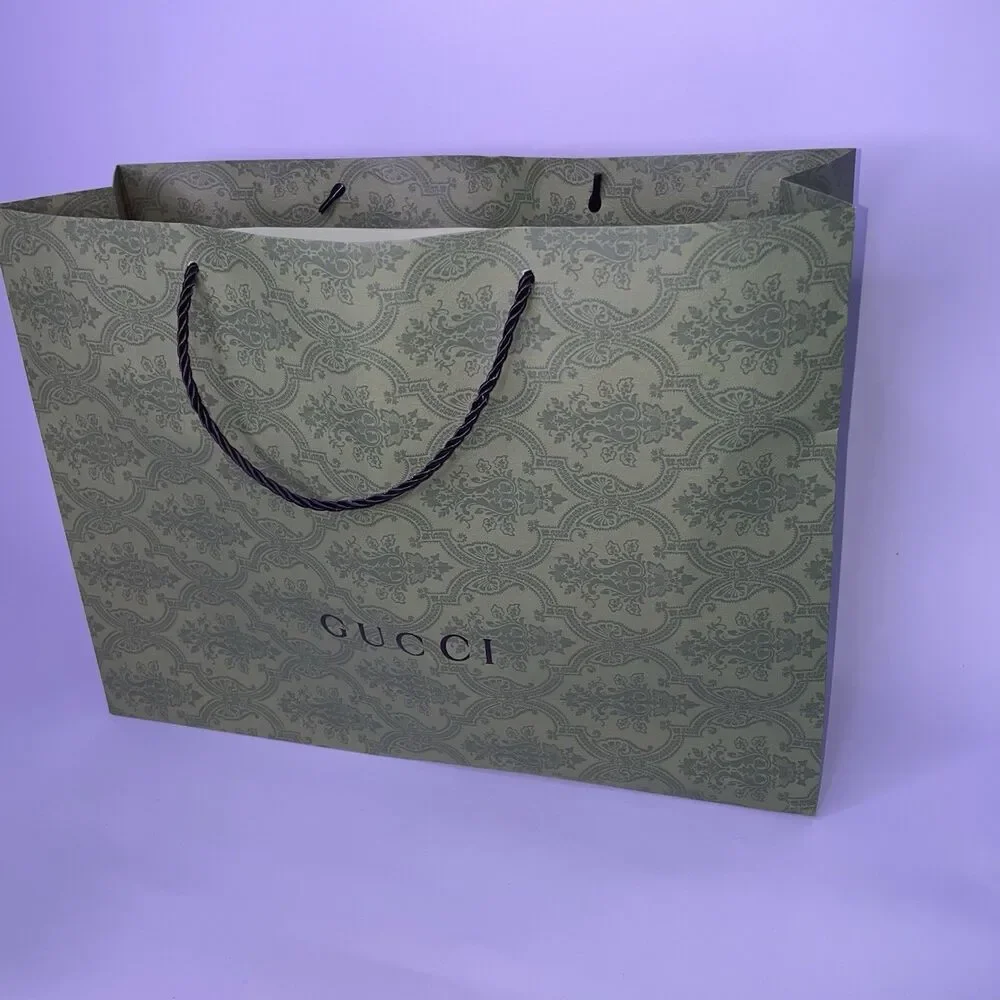 Gucci Green Equilibrium Paper Shopping Gift Bag Wrapping Holiday Logo Handles